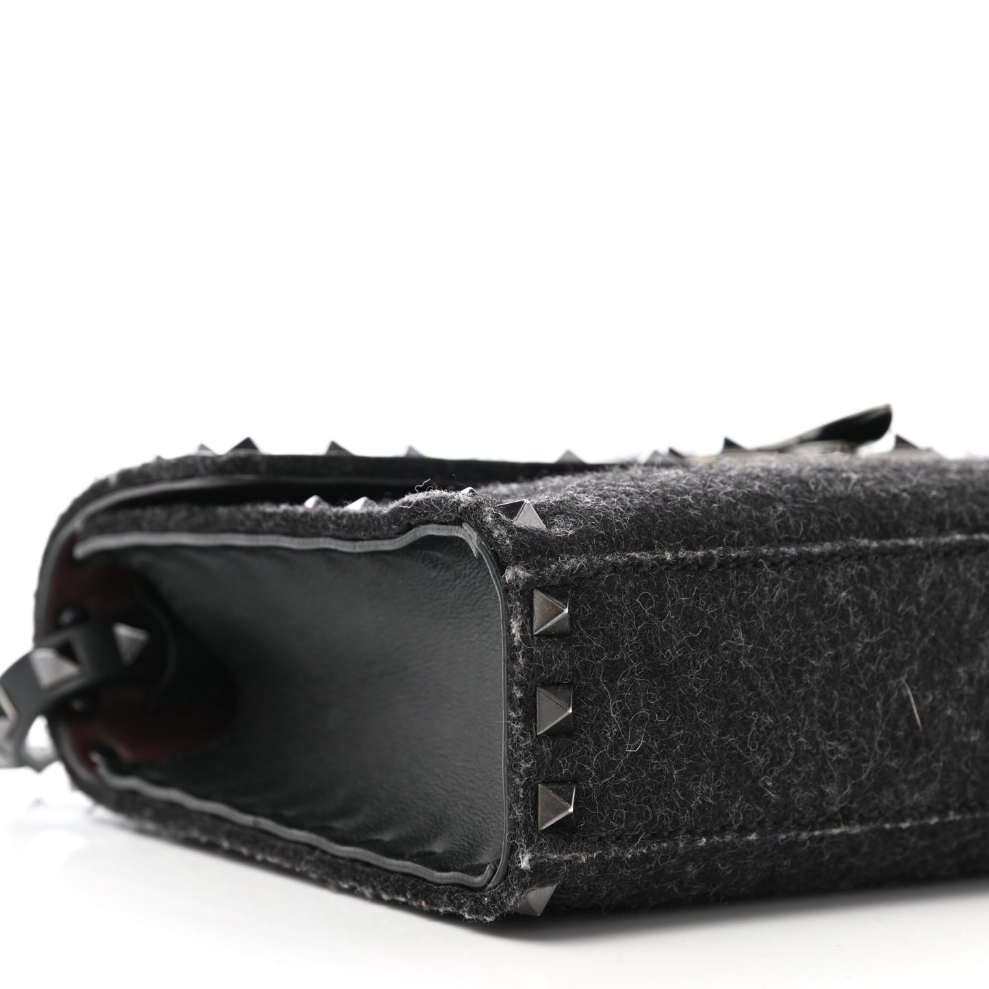 Wool Calfskin Medium Rockstud Flip Lock Crossbody Bag Black