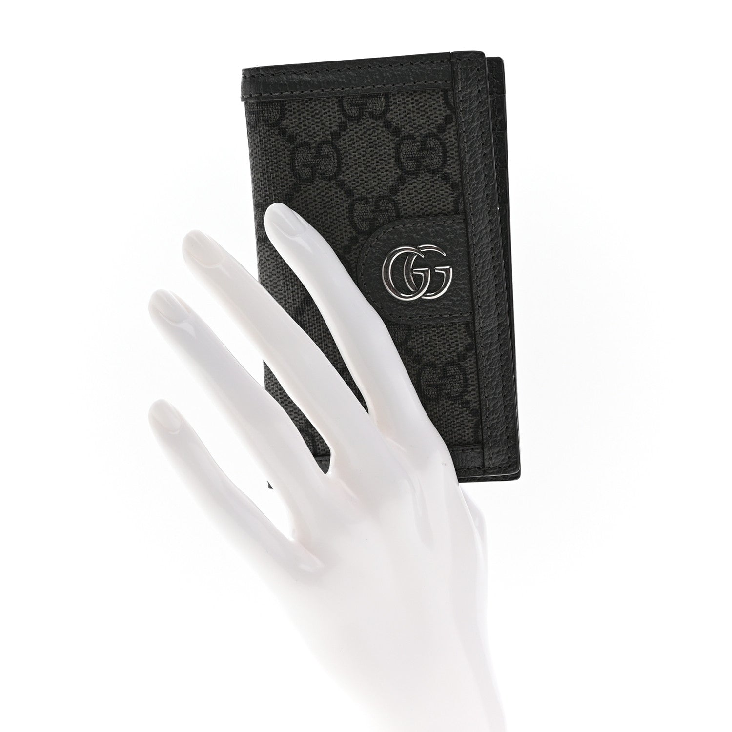 Gucci GG Supreme Monogram Textured Dollar Calfskin Ophidia Card Case Grey Black Graphite Grey 2 of 9