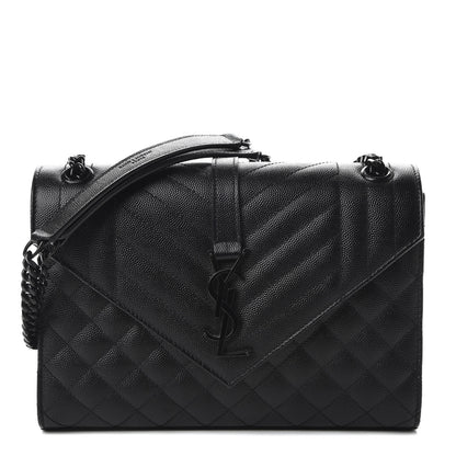 Saint Laurent Grain De Poudre Textured Mixed Matelasse Triquilt Medium Monogram Satchel Black 1 of 10