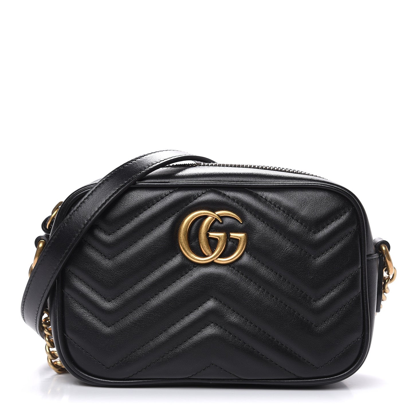 Calfskin Matelasse Mini GG Marmont Chain Shoulder Bag Black