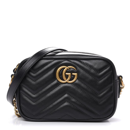 Gucci Calfskin Matelasse Mini GG Marmont Chain Shoulder Bag Black 1 of 9