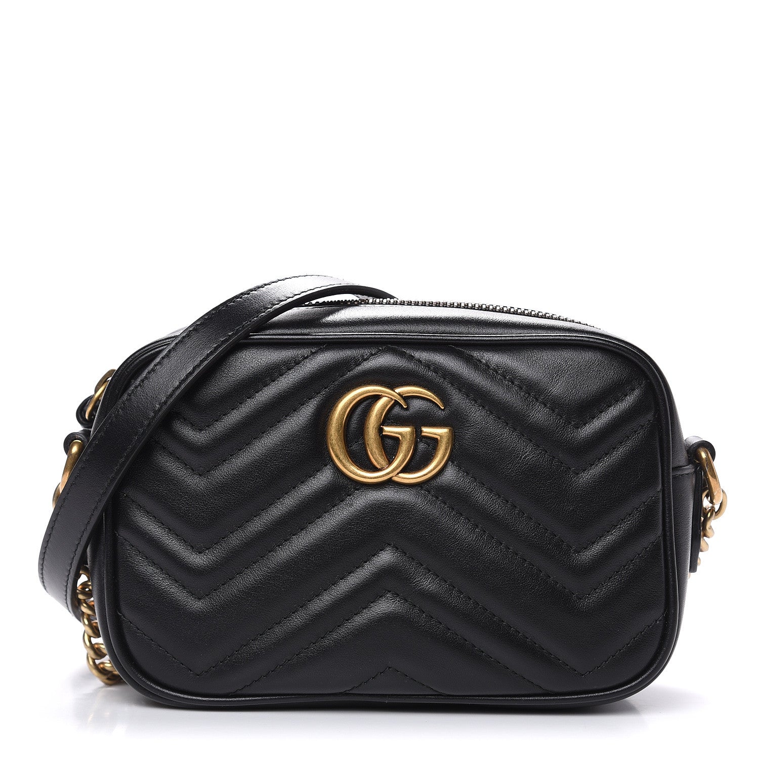 Gucci Calfskin Matelasse Mini GG Marmont Chain Shoulder Bag Black 1 of 9