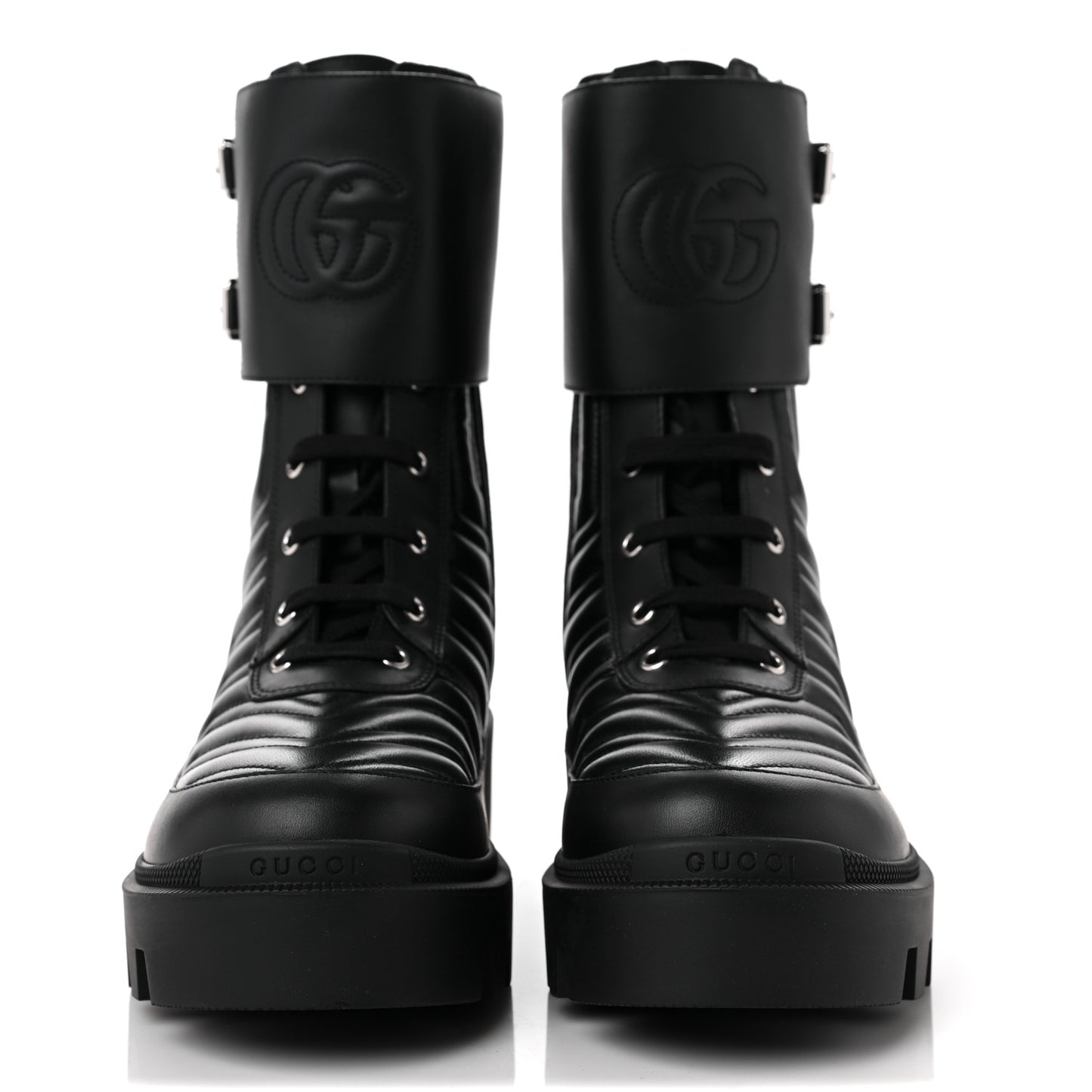 Nappa Frances GG Matelasse Platform Combat Boots 40 Black