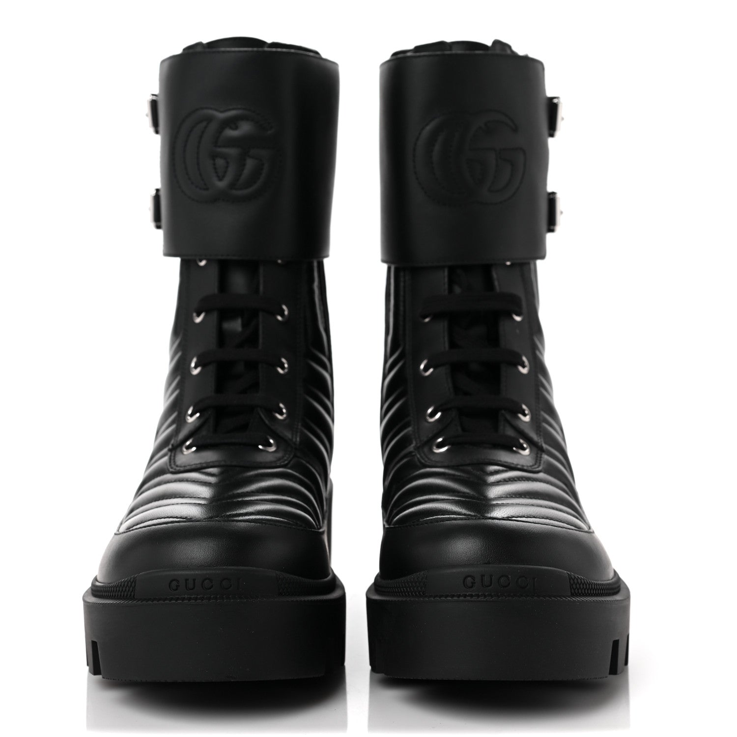 Gucci Nappa Frances GG Matelasse Platform Combat Boots 40 Black 2 of 8
