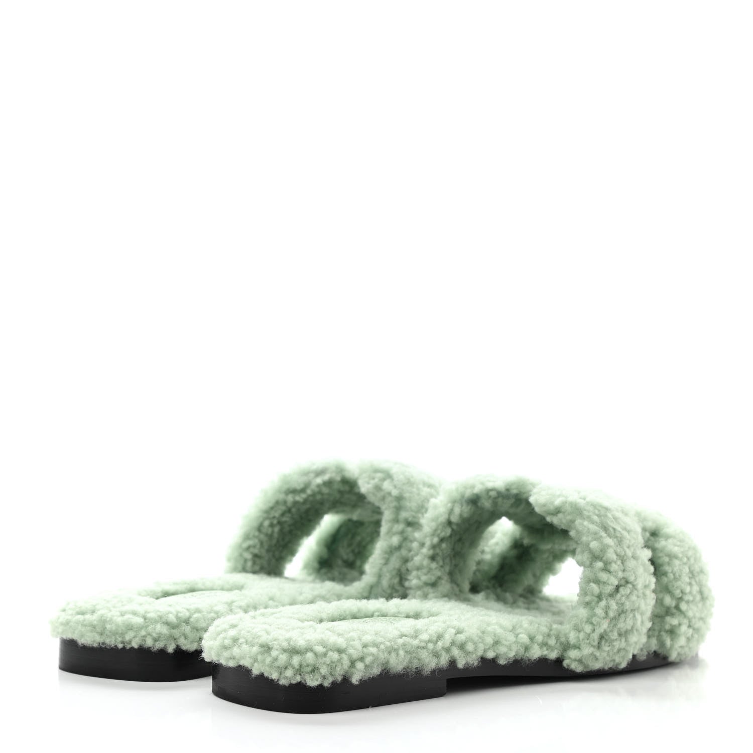 Hermes Woolskin Oran Sandals 35.5 Vert D'Eau 4 of 7