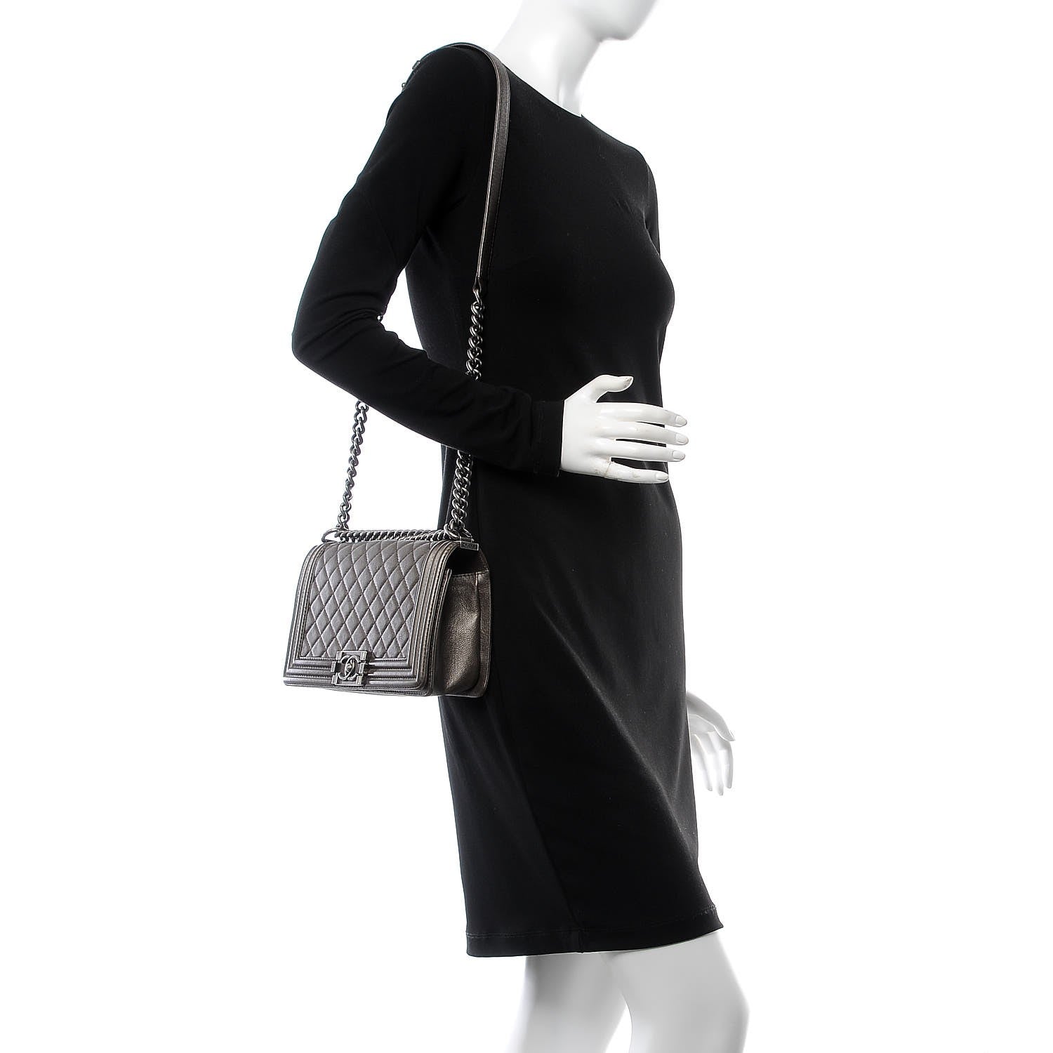 Chanel Metallic Calfskin Quilted Medium Boy Flap Dark Silver 2 of 8