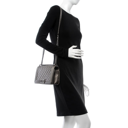 Chanel Metallic Calfskin Quilted Medium Boy Flap Dark Silver 2 of 8