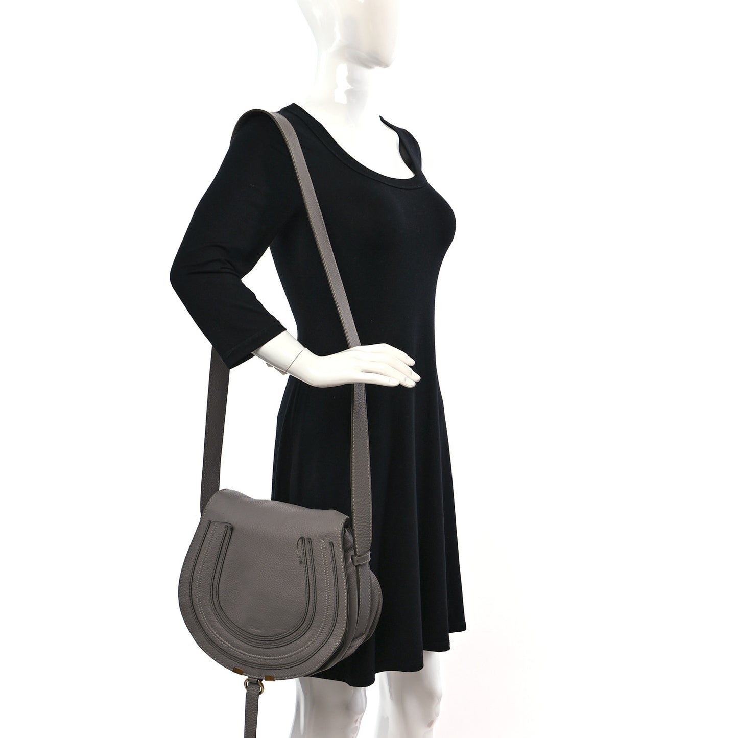 Calfskin Medium Marcie Round Crossbody Bag Cashmere Grey
