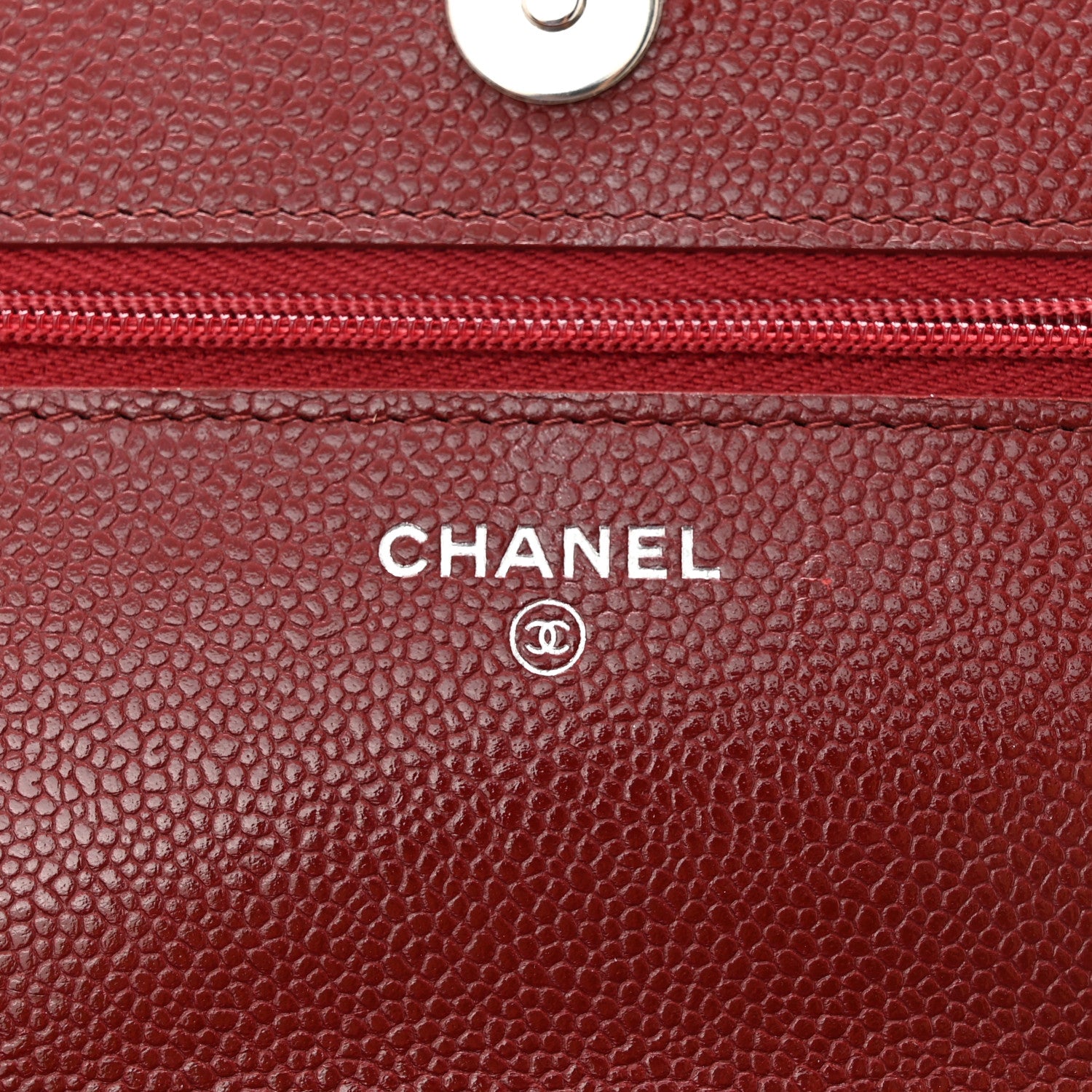 Chanel Caviar Quilted Wallet on Chain WOC Burgundy 6 of 12