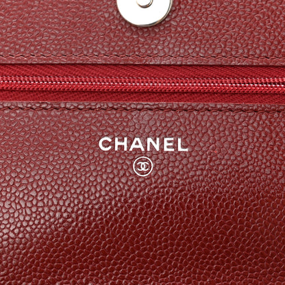 Chanel Caviar Quilted Wallet on Chain WOC Burgundy 6 of 12