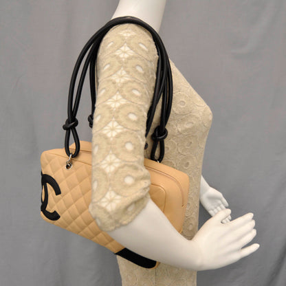 Chanel Calfskin Quilted Large Cambon Bowler Beige Black 2 of 11