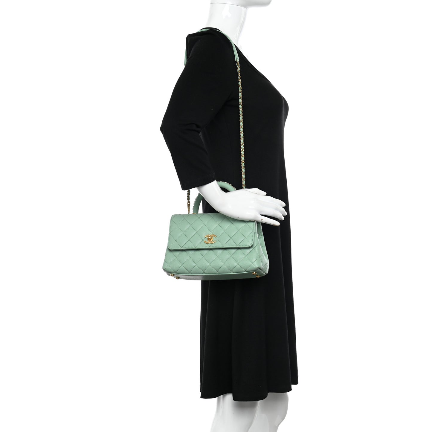 Caviar Quilted Mini Coco Chain Handle Flap Light Green