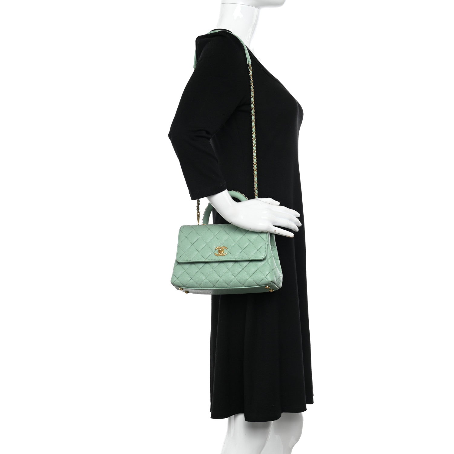 Chanel Caviar Quilted Mini Coco Chain Handle Flap Light Green 2 of 10