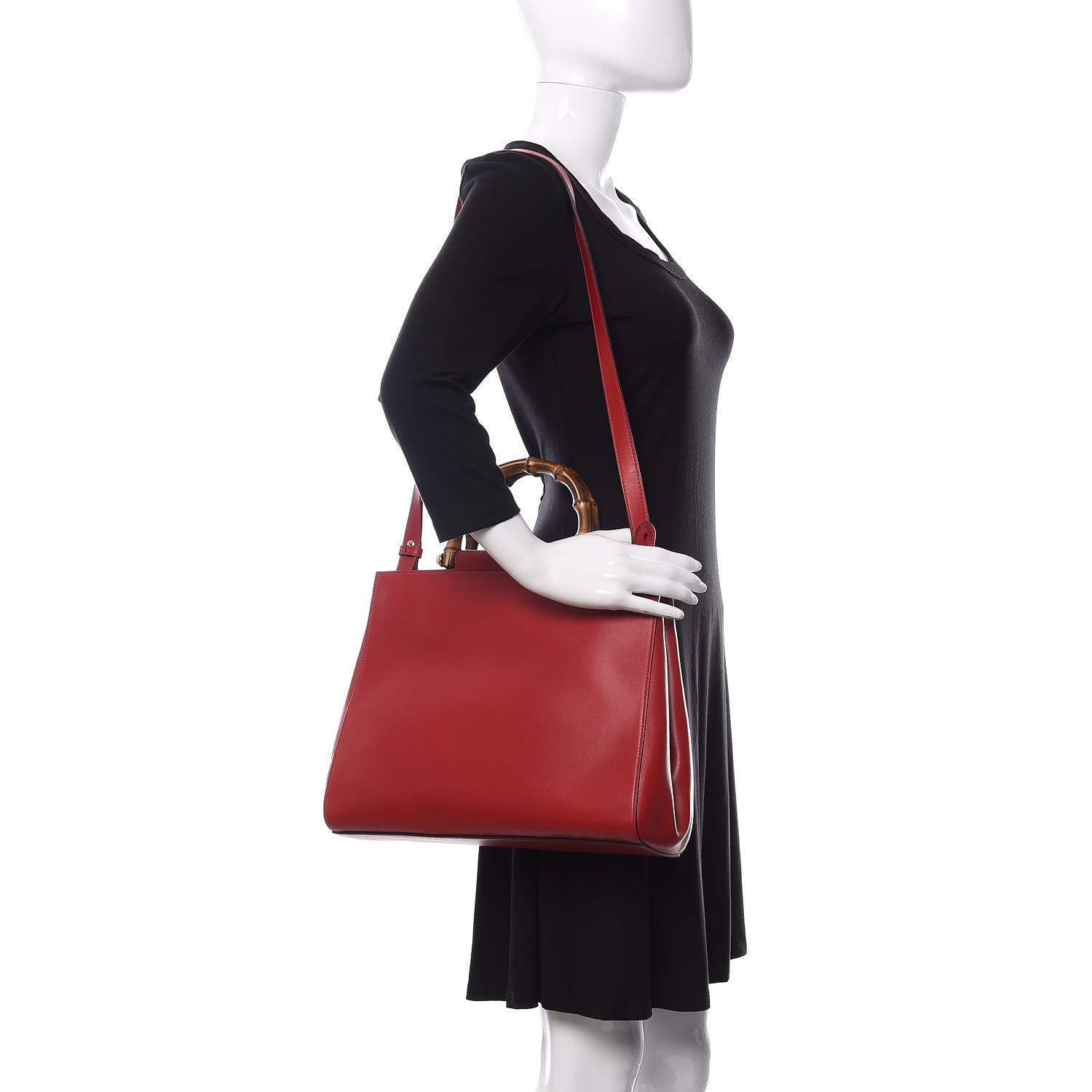 Gucci Nappa Bamboo Medium Nymphaea Top Handle Bag Hibiscus Red 2 of 10