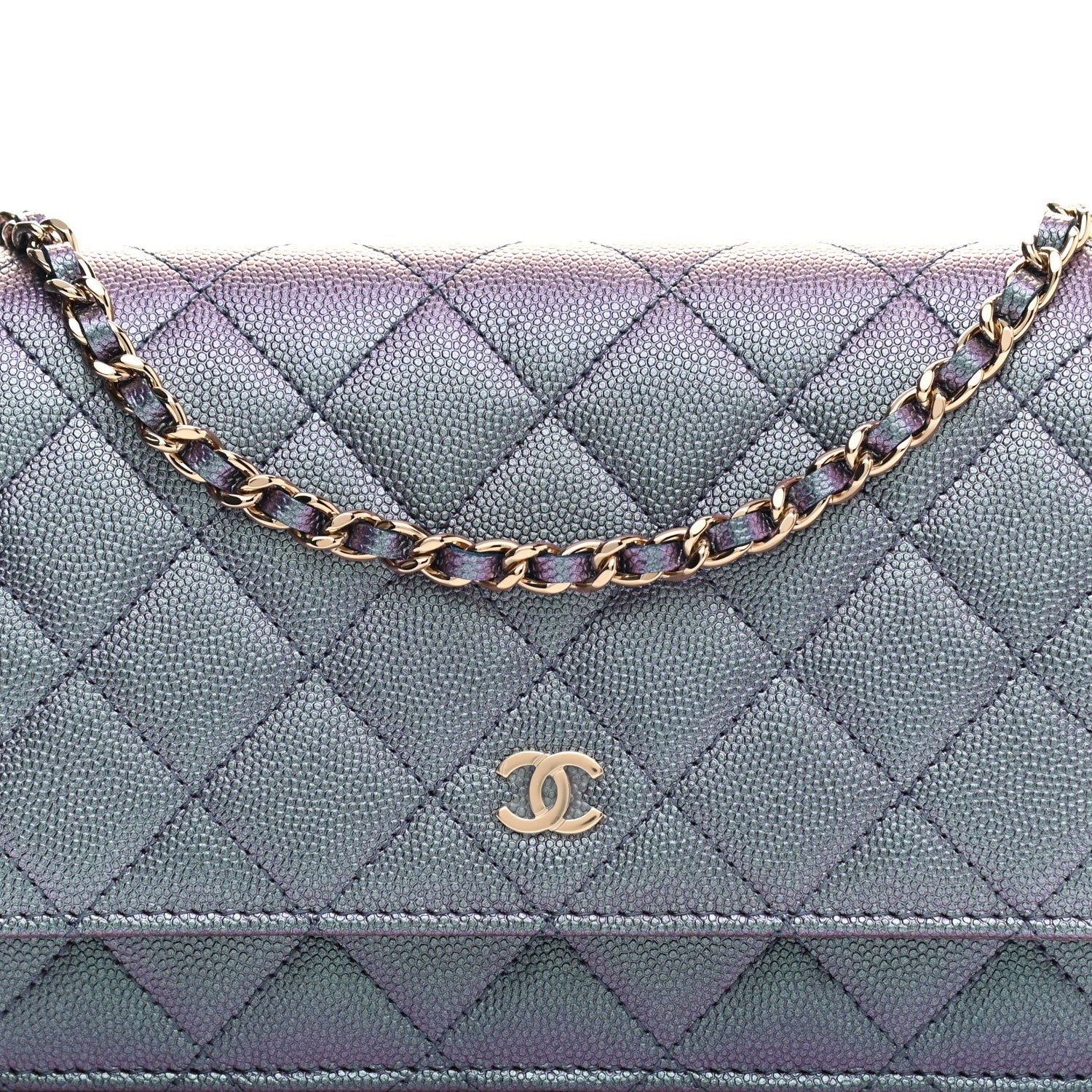 Chanel Iridescent Caviar Quilted Wallet On Chain WOC Dark Blue 9 of 12