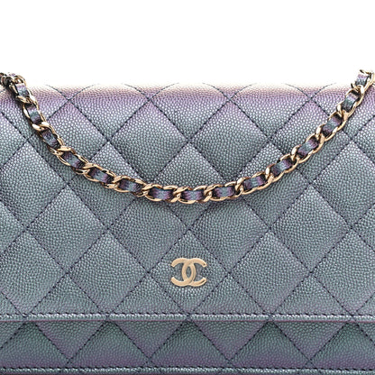 Chanel Iridescent Caviar Quilted Wallet On Chain WOC Dark Blue 9 of 12