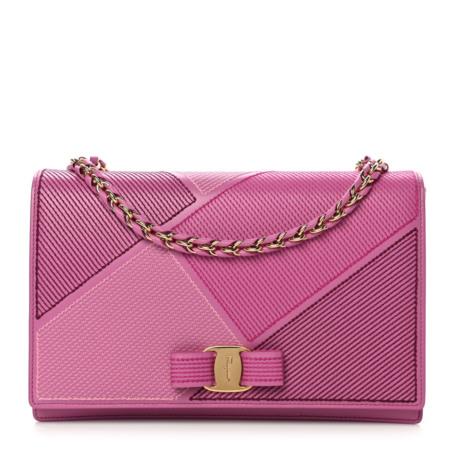 Salvatore Ferragamo Stitched Calfskin Medium Ginny Shoulder Bag Pink 1 of 11