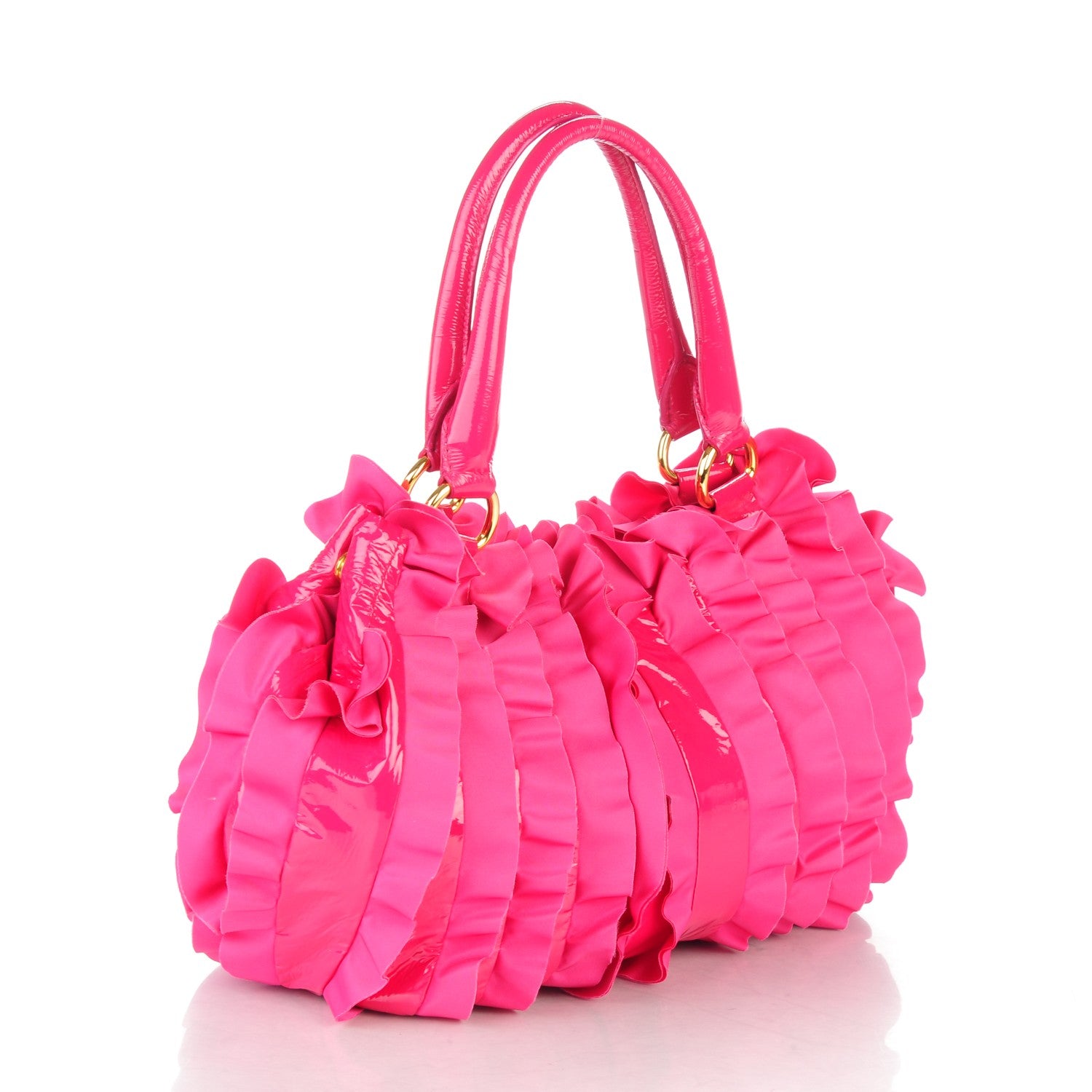 Prada Vernice Tessuto Nylon Ruffle Bag Fuxia 5 of 13