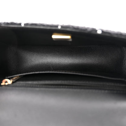 Chanel Tweed Quilted Mini Rectangular Camellia Flap Black White 5 of 11