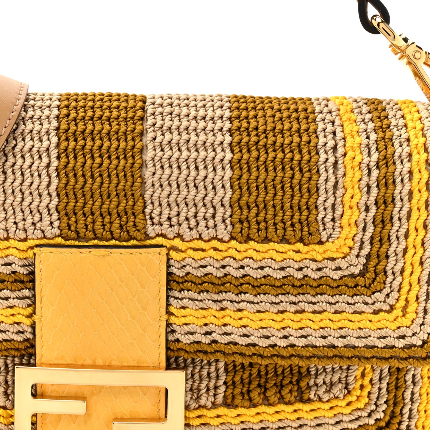 Canvas Ricamo Vitello Grace Snakeskin Embroidered Baguette Colubro Sand Pomelo