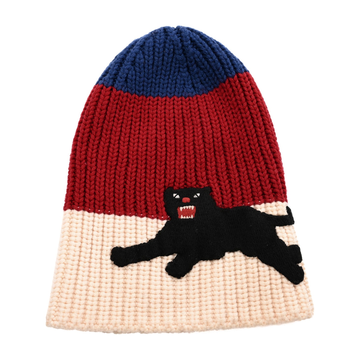 Wool Knit Beanie Hat M Navy Red