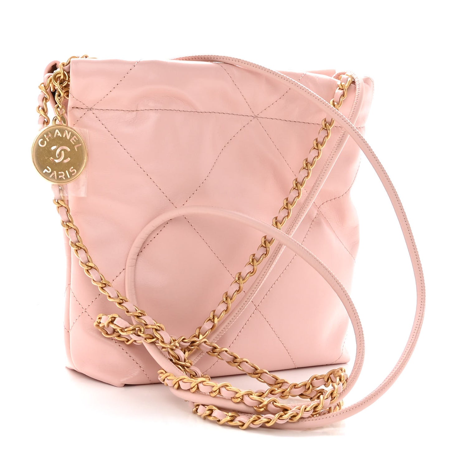 Shiny Calfskin Quilted Mini Chanel 22 Rose Clair