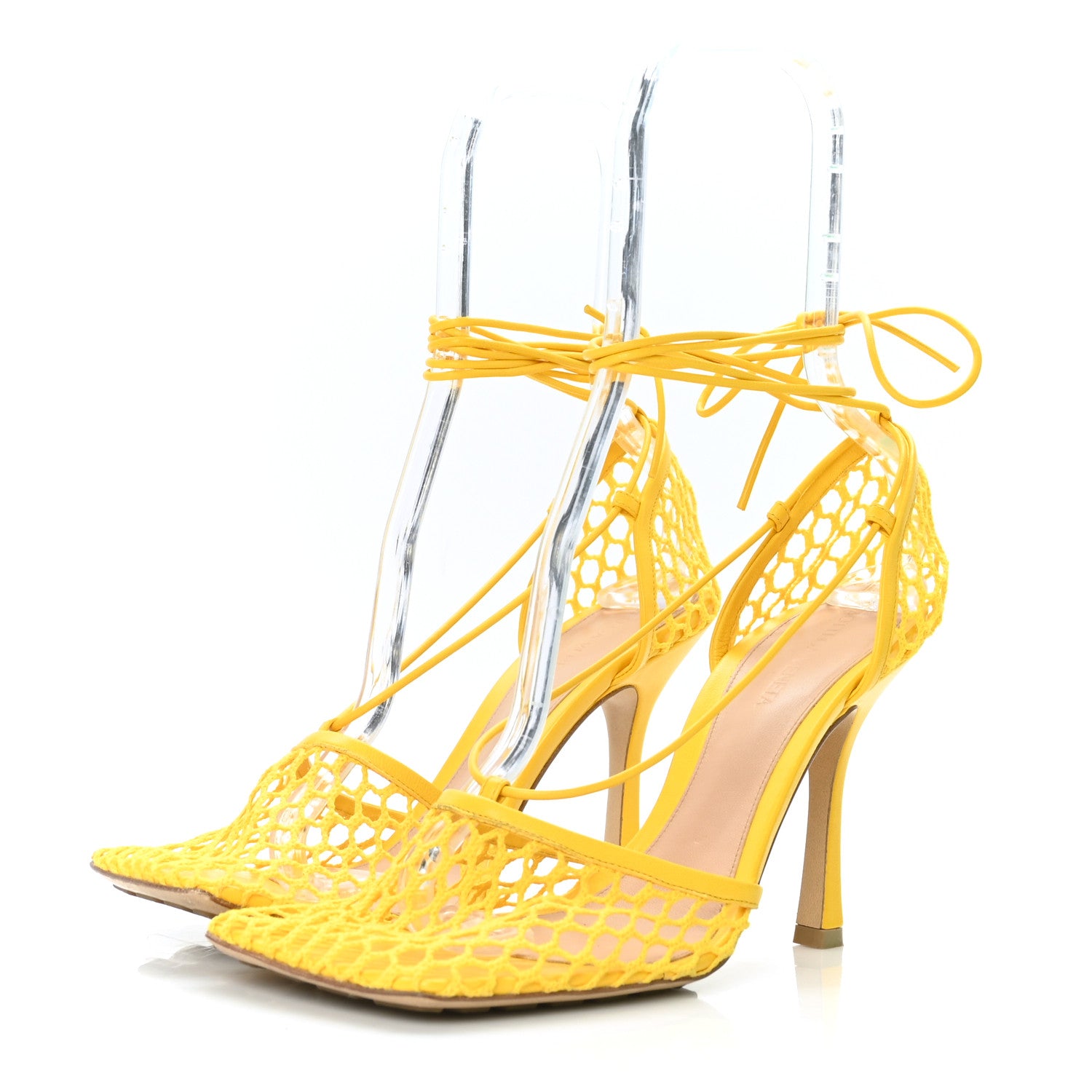 Bottega Veneta Mesh Nappa Stretch Ankle Tie Sandals 39.5 Egg Yolk 3 of 7
