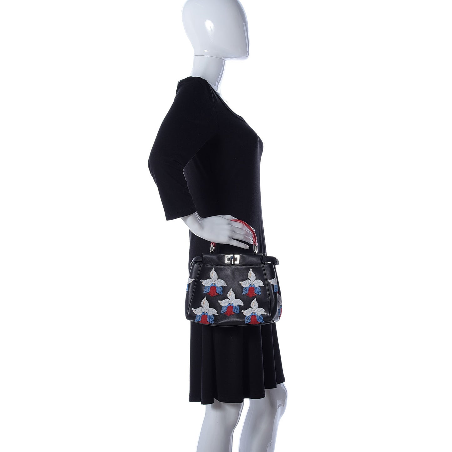 Nappa Orchid Embroidered Mini Peekaboo Iconic Satchel Black