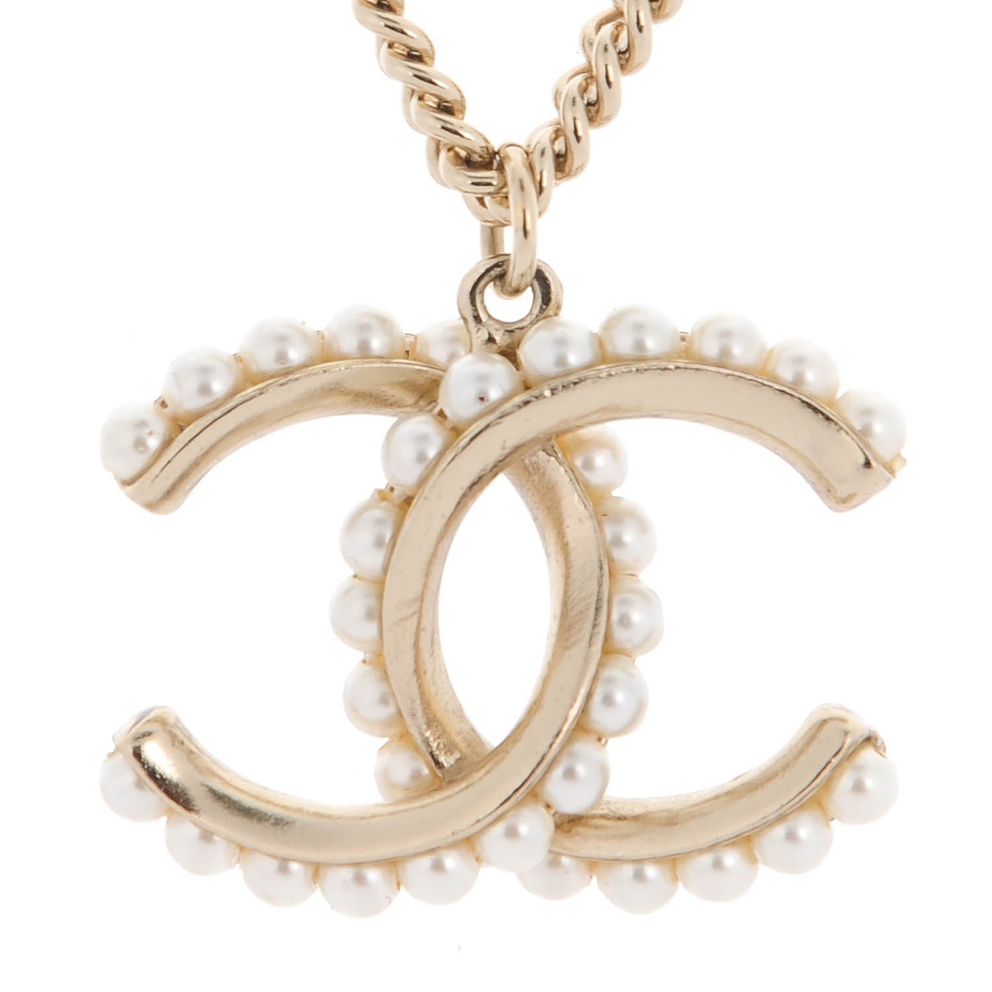 Pearl CC Pendant Necklace Gold