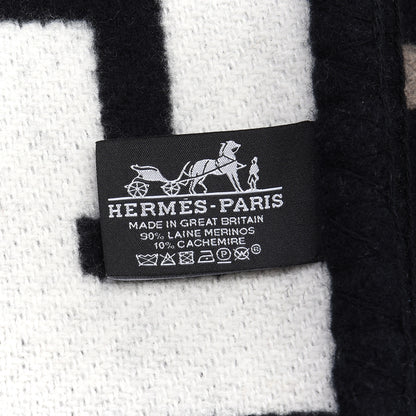 Hermes Wool Cashmere Avalon III Blanket Ecru Black 3 of 3