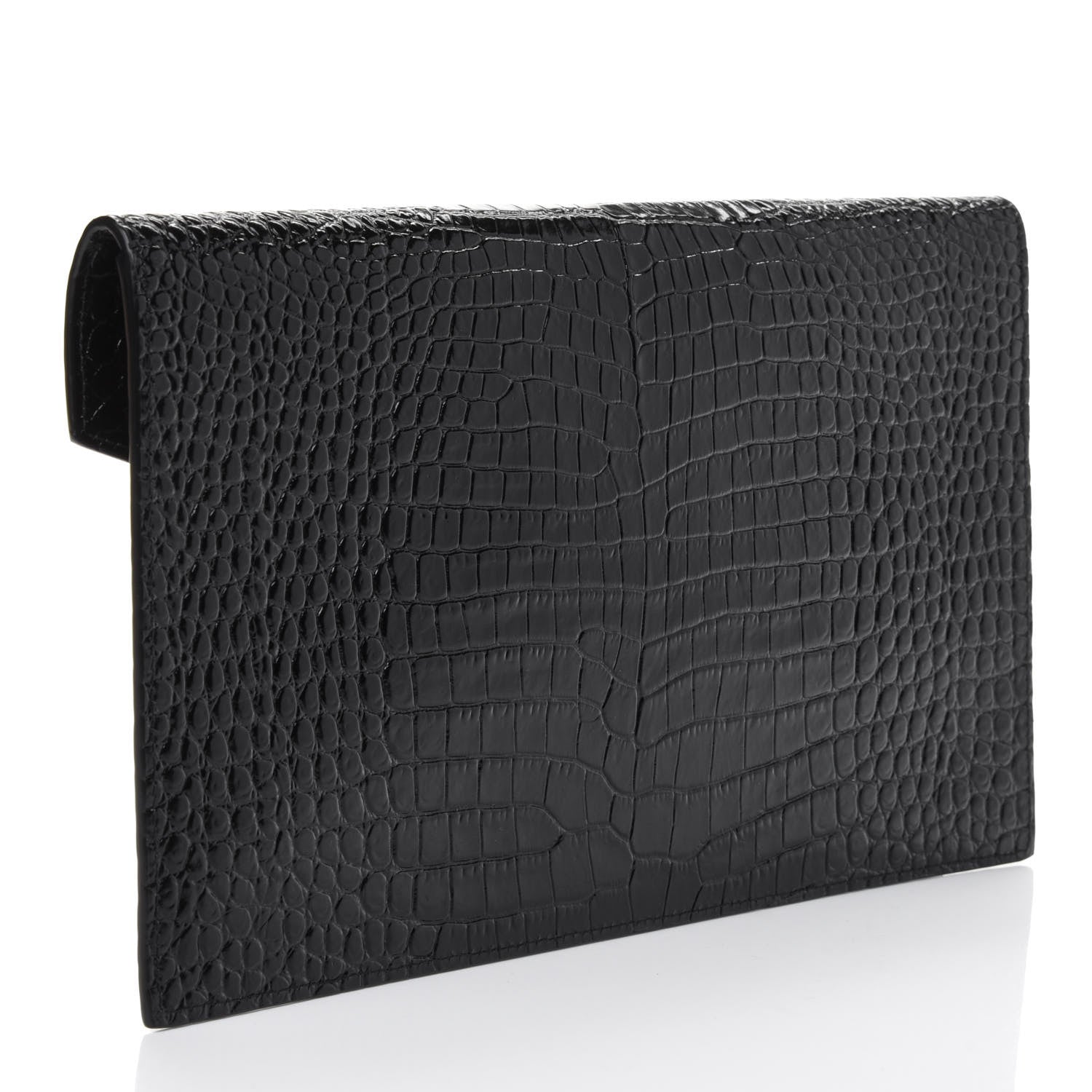Saint Laurent Calfskin Crocodile Embossed Uptown Monogram Clutch Black 2 of 4