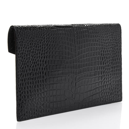 Saint Laurent Calfskin Crocodile Embossed Uptown Monogram Clutch Black 2 of 4