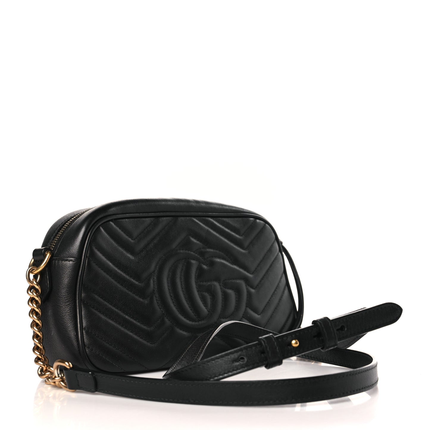 Calfskin Matelasse Small GG Marmont Chain Shoulder Bag Black
