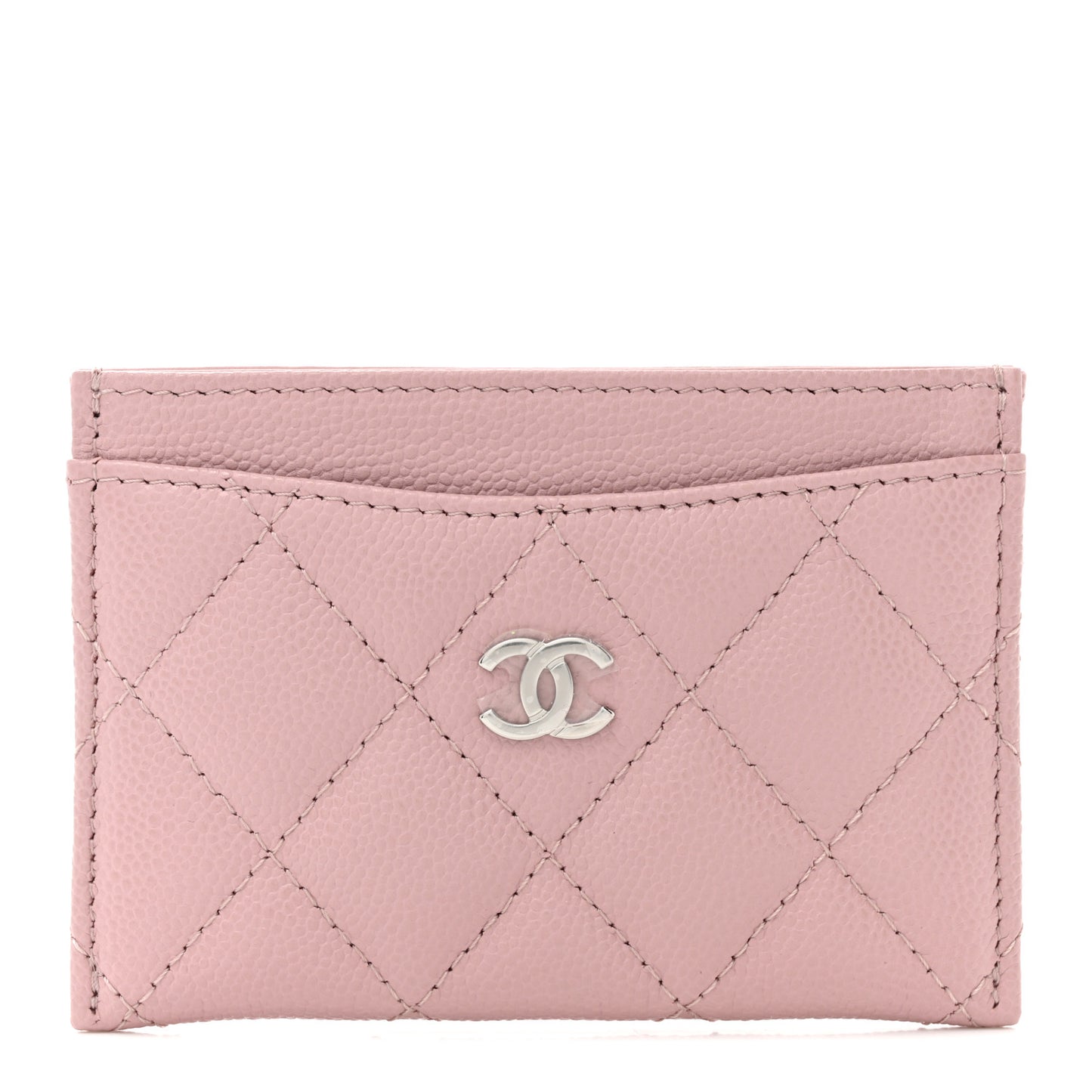 Caviar Quilted Card Holder Light Pink