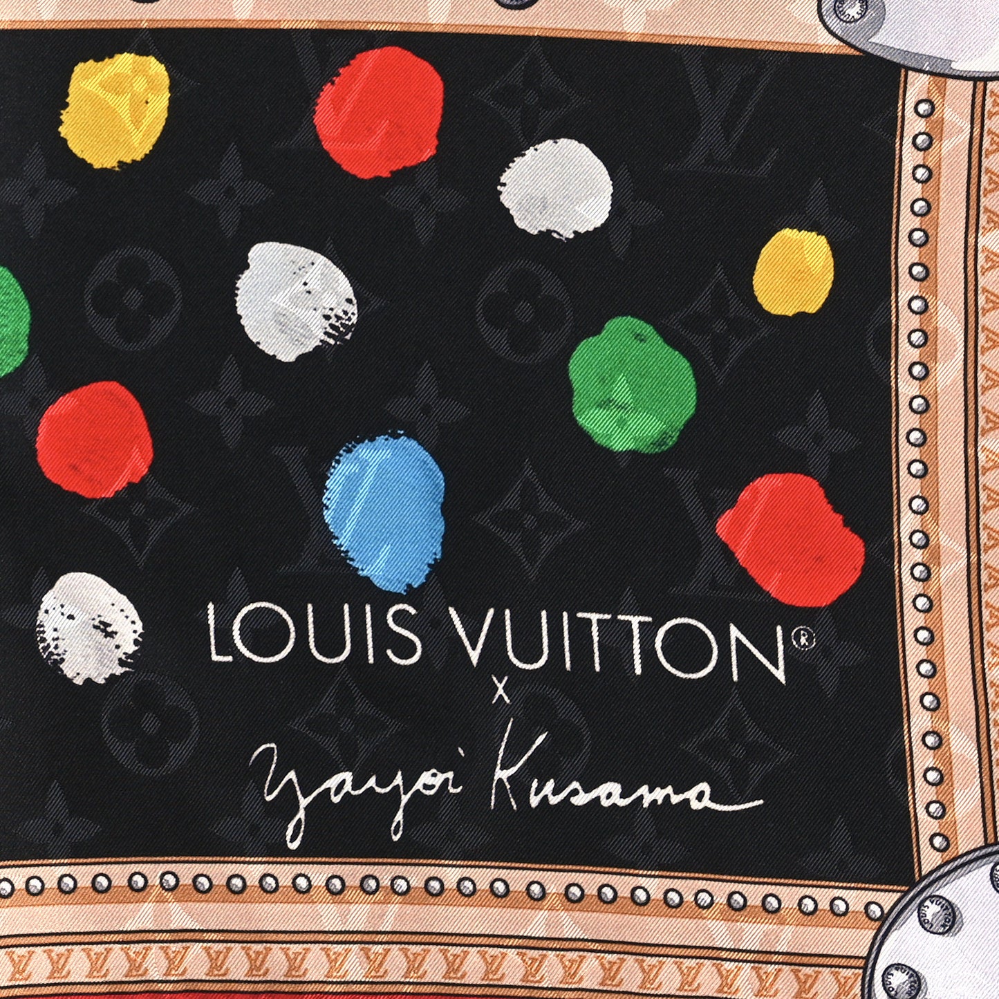 LV X YK Silk Monogram Dots Square Scarf 90 Black