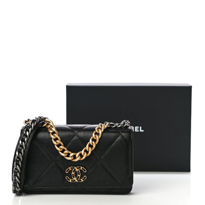 Chanel Lambskin Quilted Chanel 19 Wallet On Chain WOC Black 17 of 17