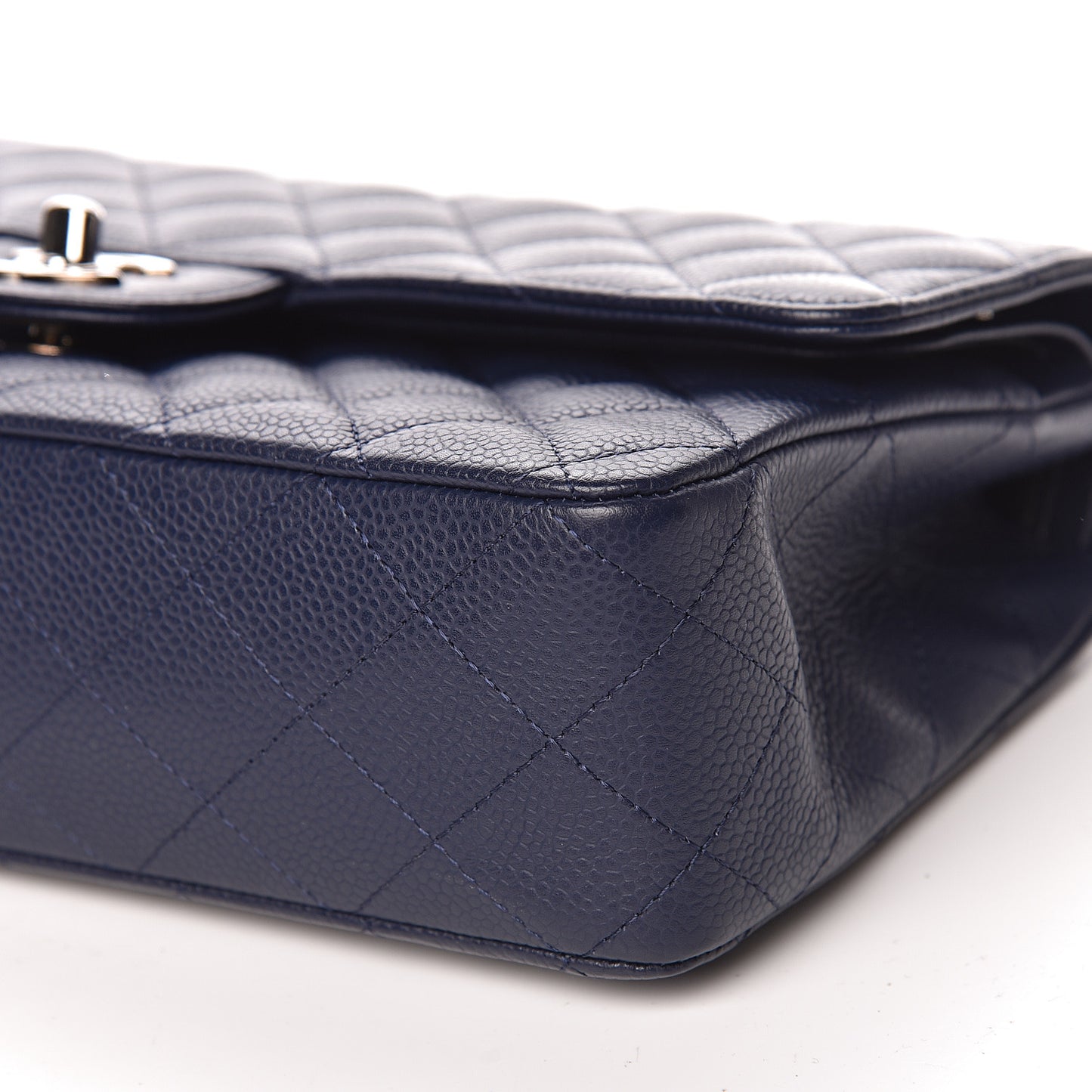 Caviar Quilted Medium Double Flap Navy