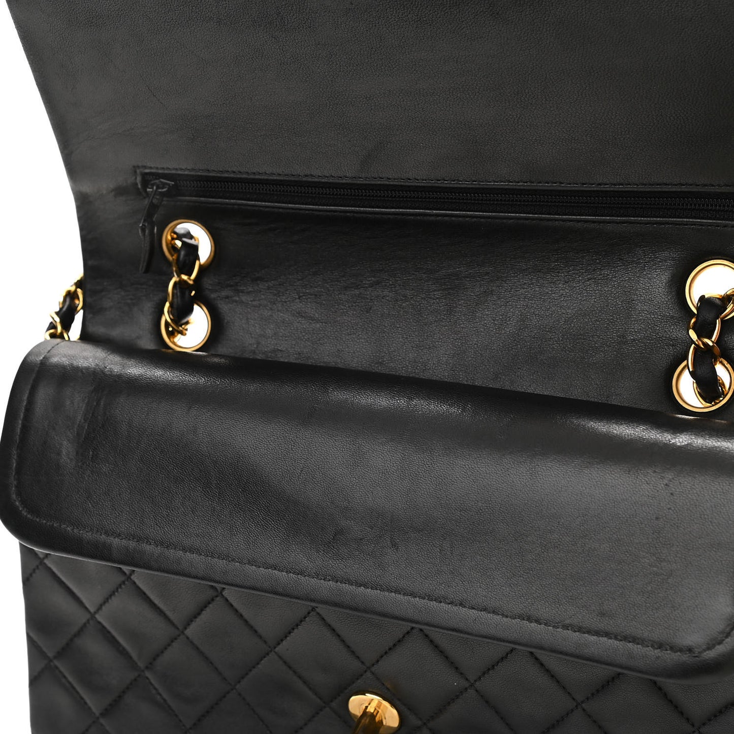 Lambskin Quilted Medium Double Flap Black