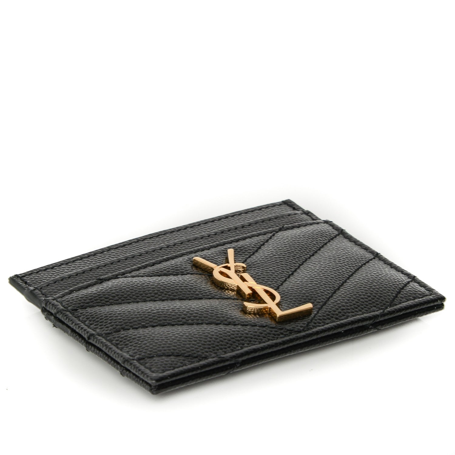 Saint Laurent Grain De Poudre Matelasse Chevron Monogram Credit Card Case Black 4 of 7