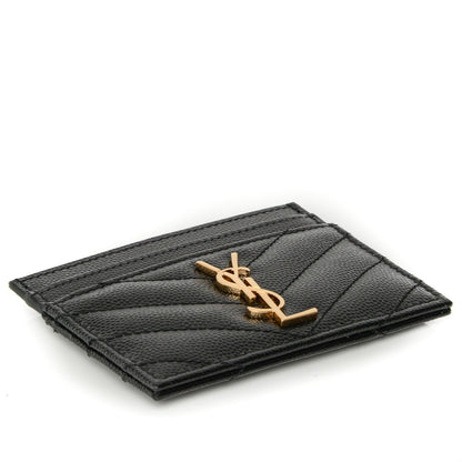 Saint Laurent Grain De Poudre Matelasse Chevron Monogram Credit Card Case Black 4 of 7