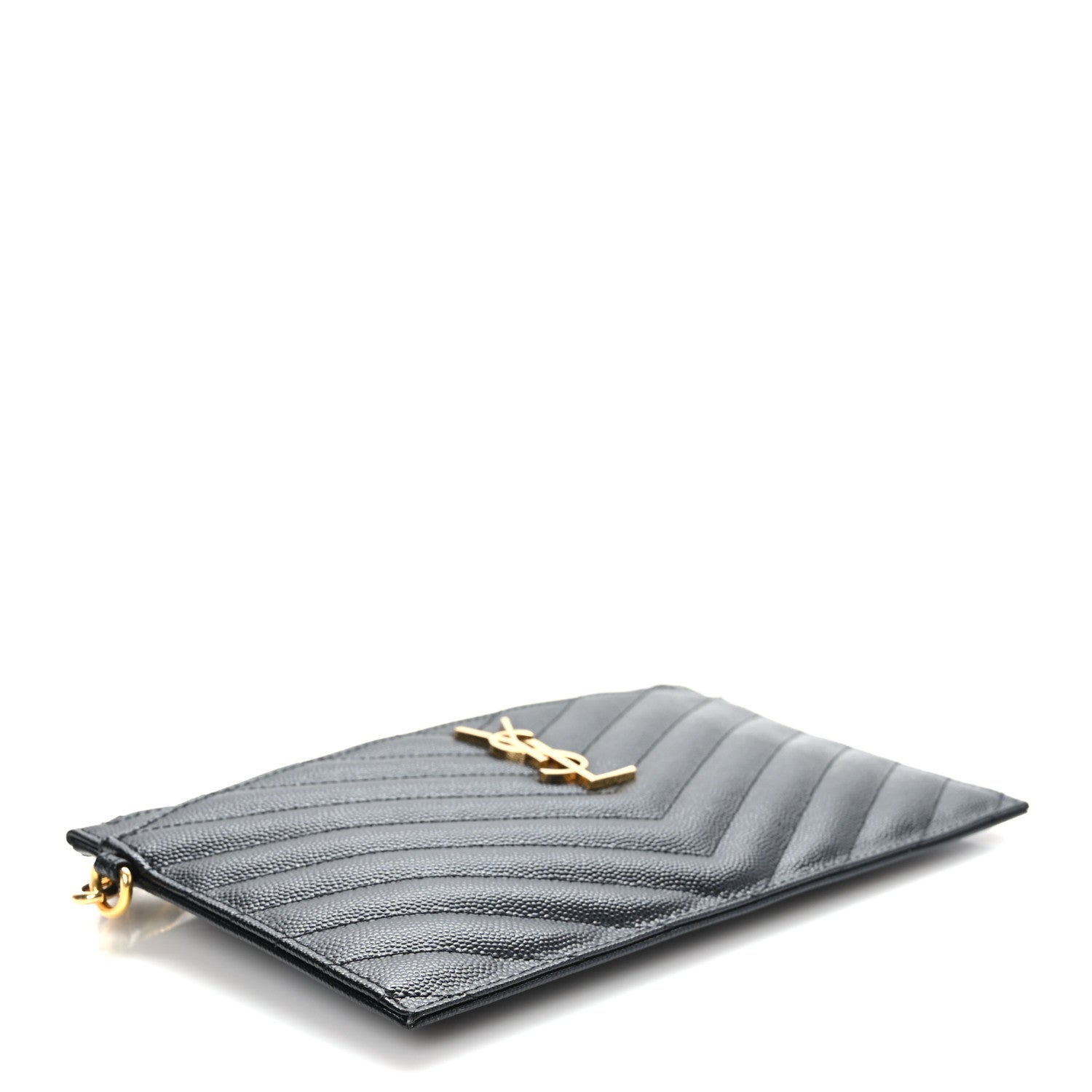 Saint Laurent Grain De Poudre Chevron Monogram Large Bill Pouch Black 4 of 7