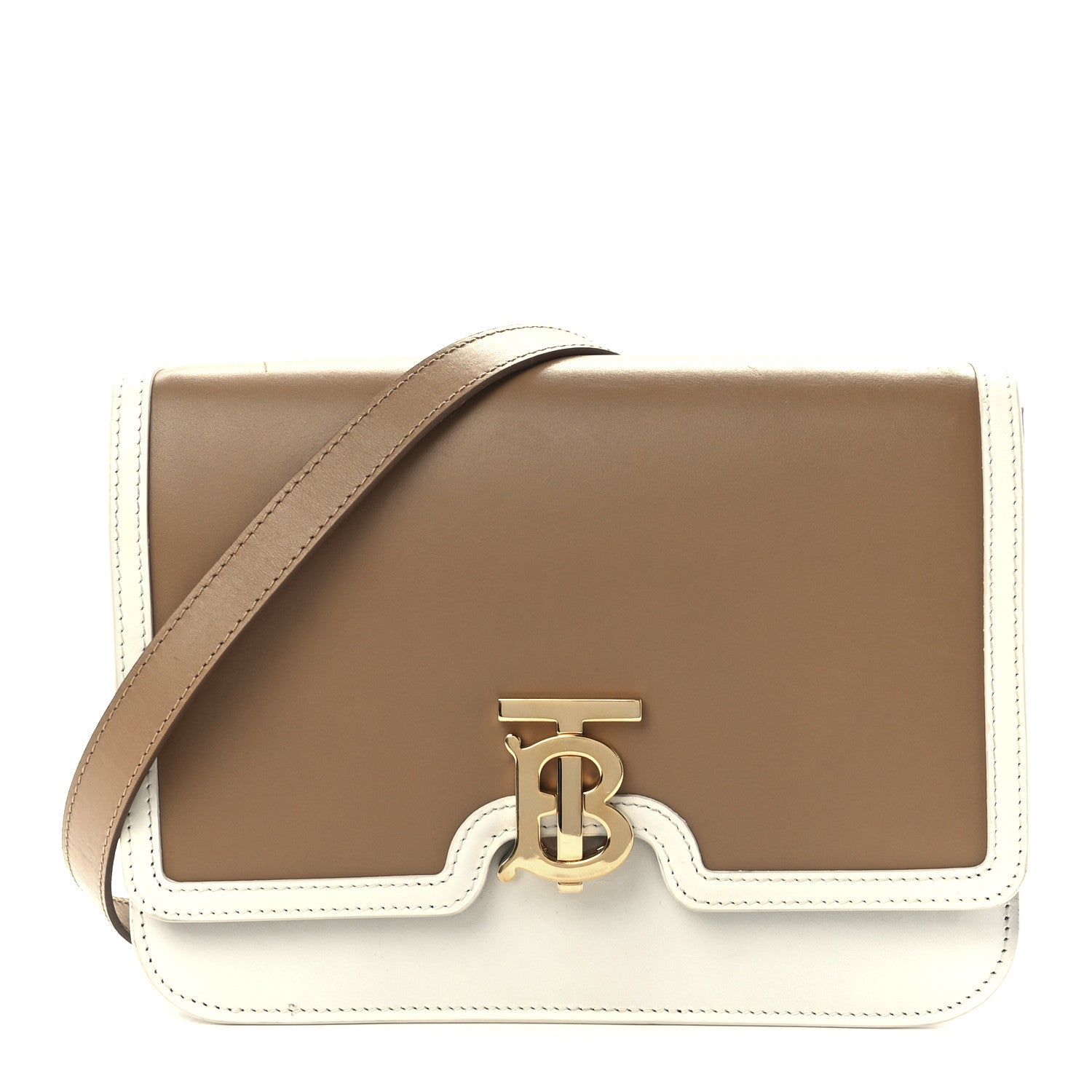 Burberry Smooth Calfskin Monogram Medium TB Bag Chalk White Camel 1 of 10