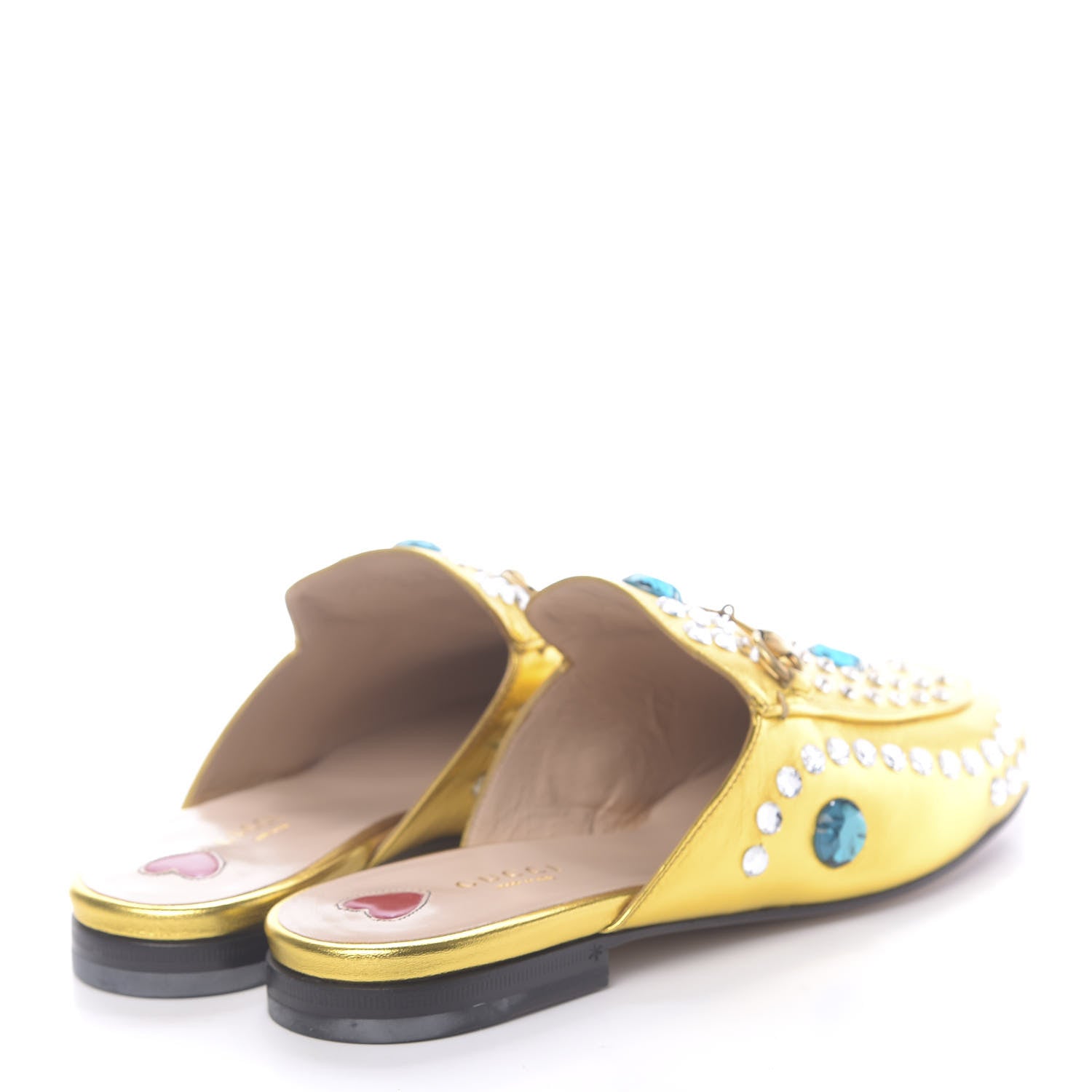 Gucci Metallic Nappa Crystal Womens Princetown Slippers 39 Gold 4 of 9