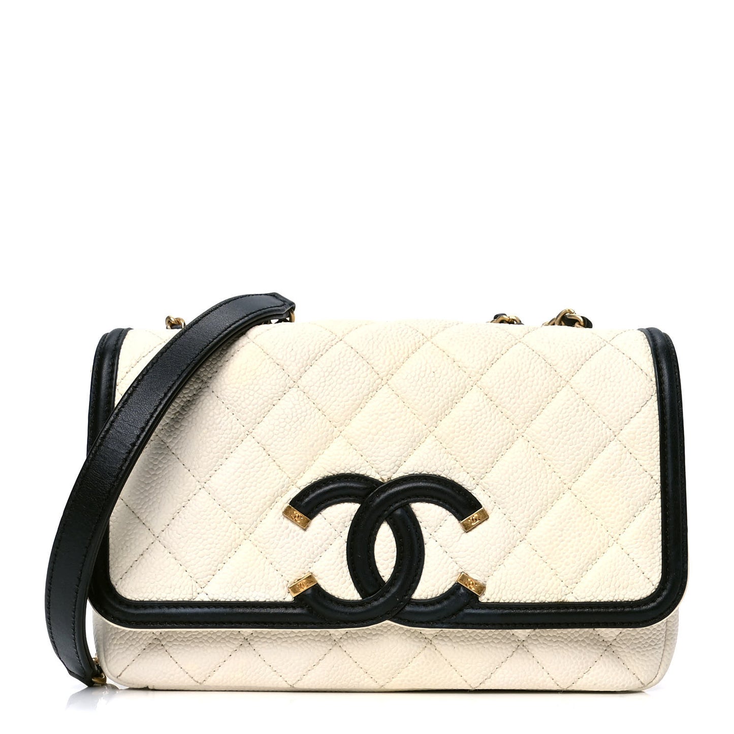 Caviar Quilted Small CC Filigree Flap White Black