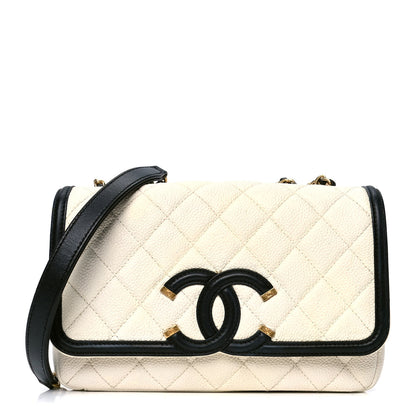 Chanel Caviar Quilted Small CC Filigree Flap White Black 1 of 10