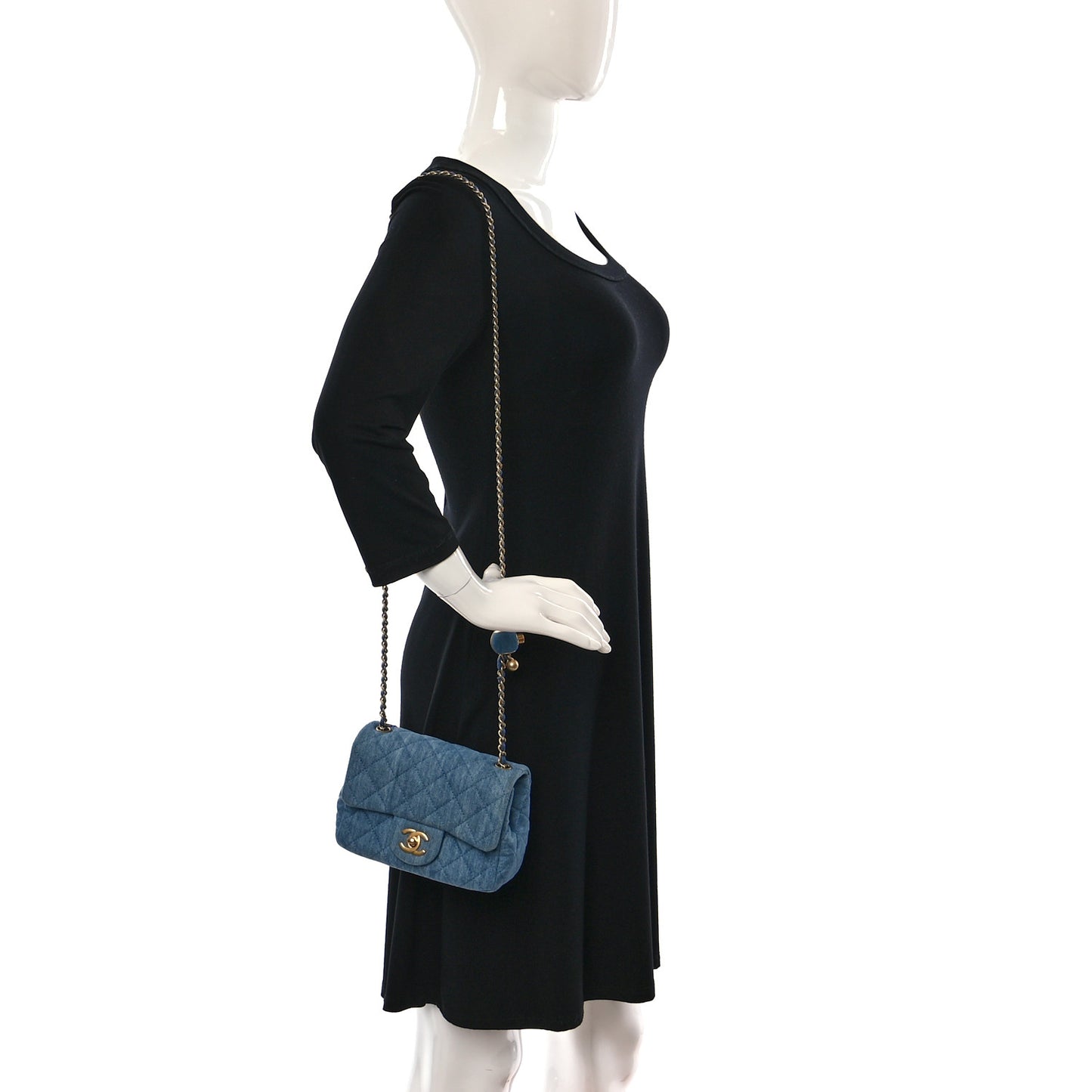 Denim Quilted Mini Pearl Crush Flap Blue