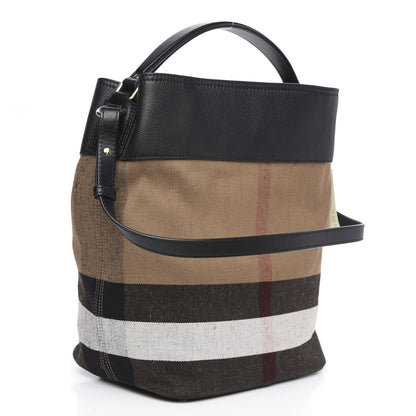Burberry Grainy Calfskin Canvas Mega Check Medium Ashby Tassel Hobo Black 3 of 10