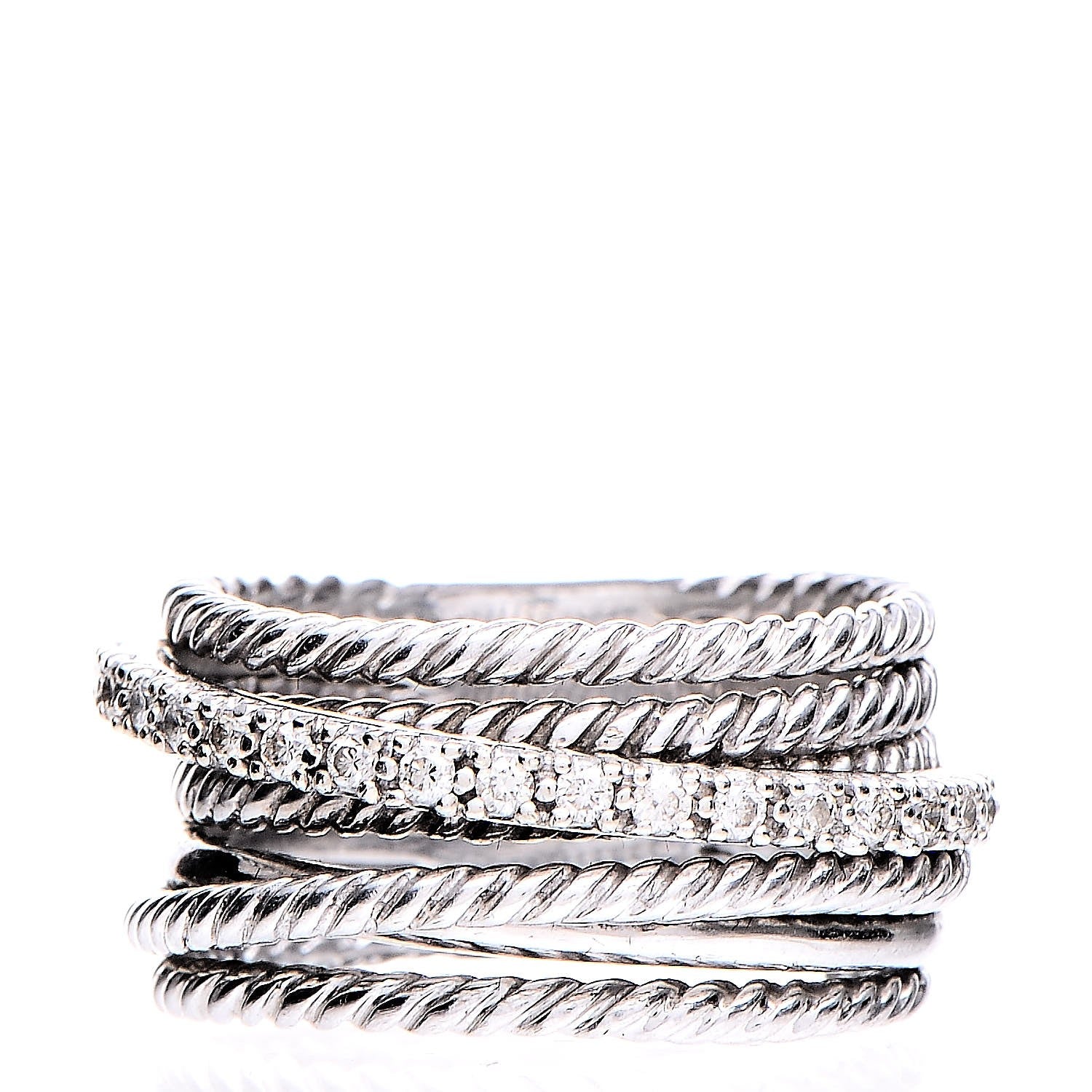 David Yurman Sterling Silver 14K White Gold Diamond 11mm Wide Crossover Cable Ring 52 6 1 of 4