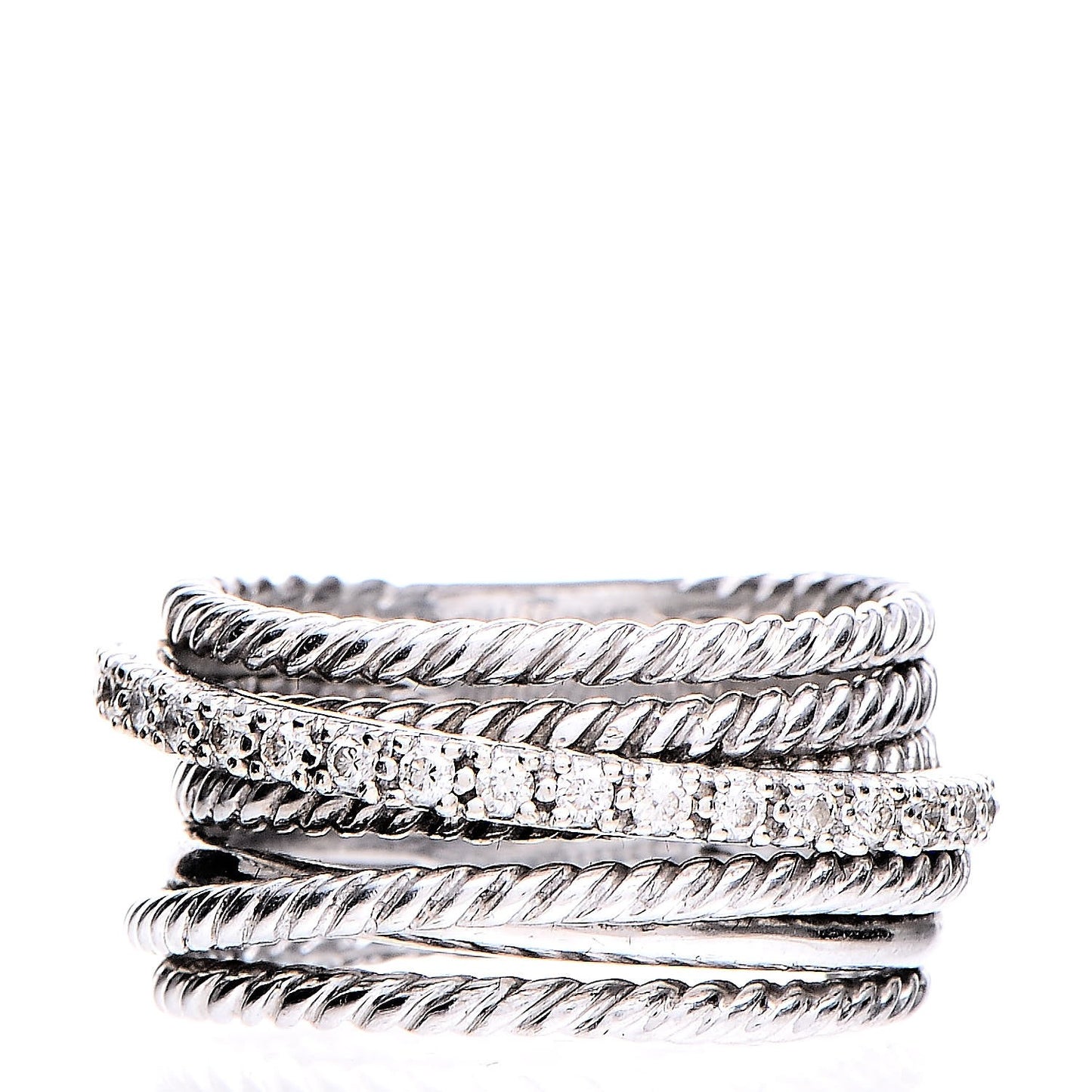 Sterling Silver 14K White Gold Diamond 11mm Wide Crossover Cable Ring 51 5.75
