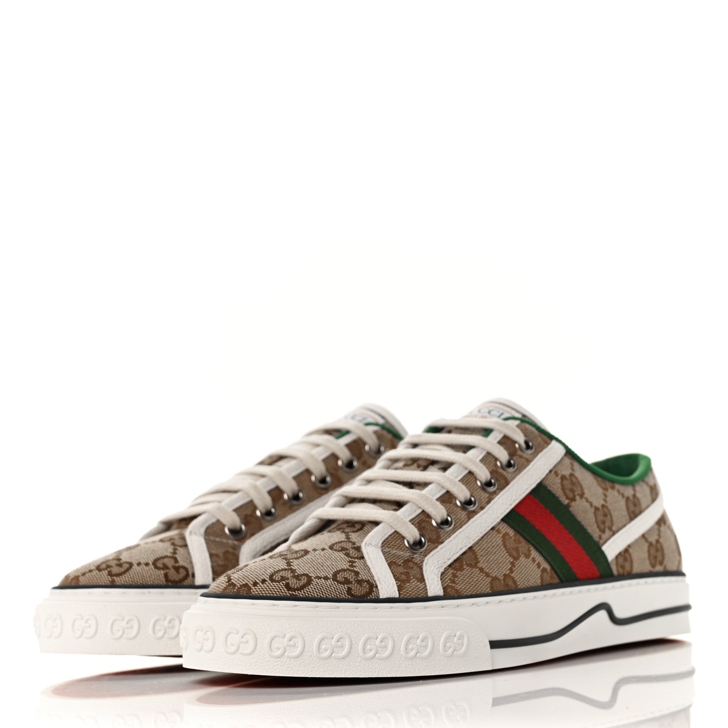 Gucci GG Monogram Web Womens 1977 Tennis Sneakers 39.5 Beige Ebony Mystic White 3 of 8